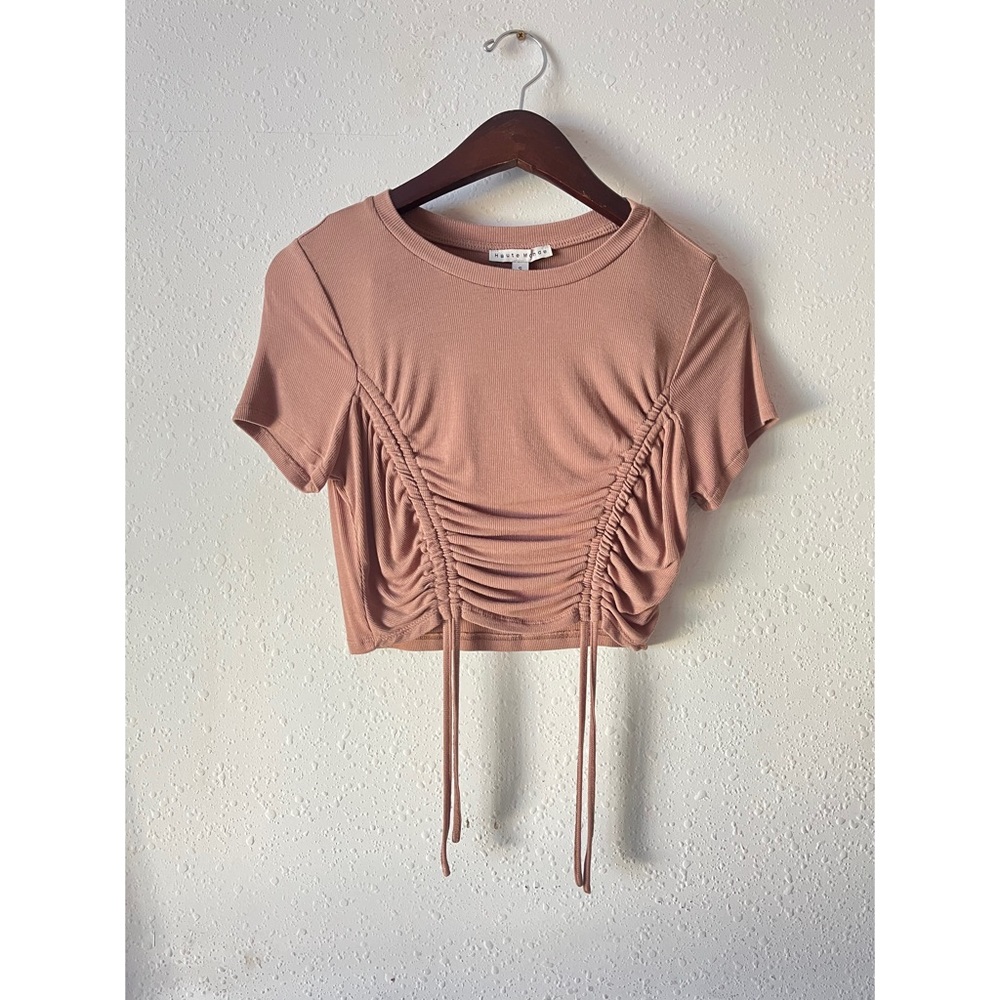 HAUTE MONDE Ruched Taupe Crop Top Size Small